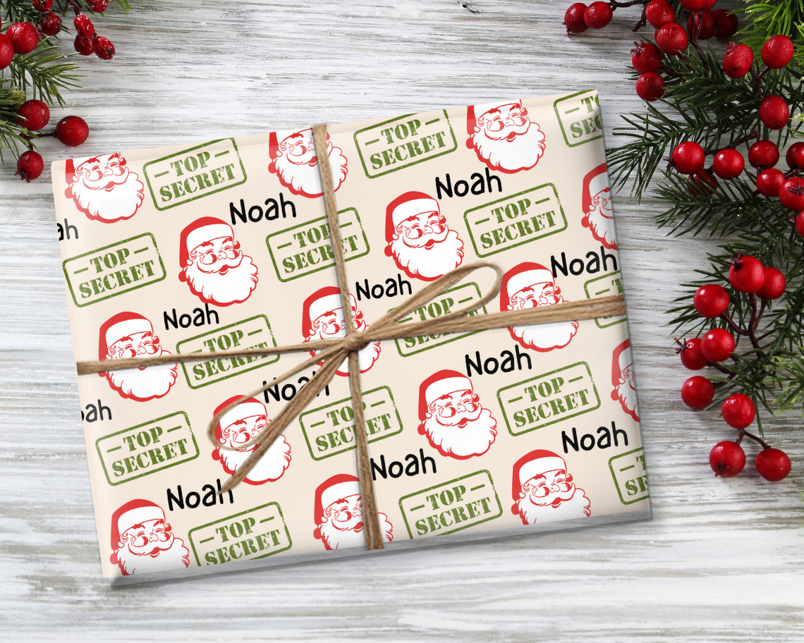 Personalized Secret Santa Wrapping Paper Gift Wrap Birthday Holiday